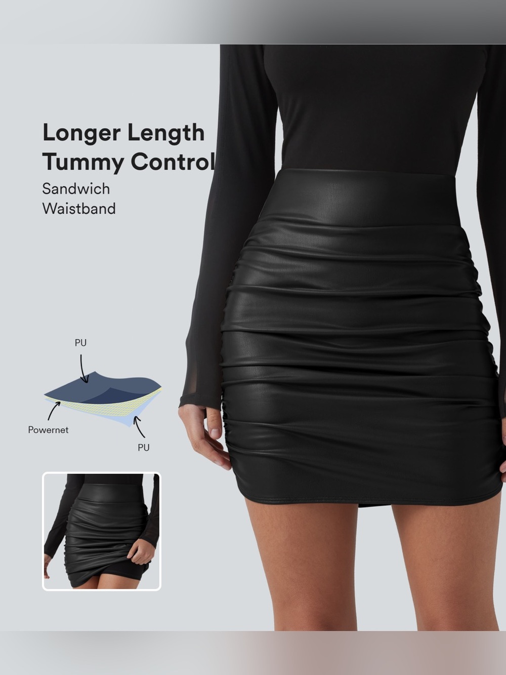 Halara
High Waisted Ruched Curved Hem 2-in-1 Mini Bodycon Party Skirt